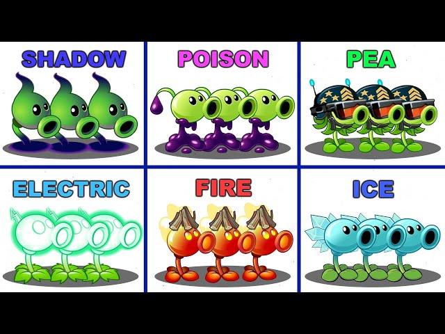 6 Plants PEA  vs FIRE vs ELECTRIC vs ICE vs SHADOW vs POISON - Who Will Win ? PvZ 2 Plant vs Plant