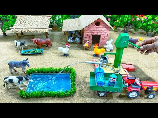 mini tractor making mini water pump science project // diy how to make cow shed