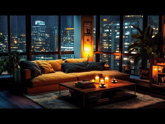 Soft Jazz Music | Relaxing Nights with a City View, Cozy Coffee Ambience to Relax, Study, Work