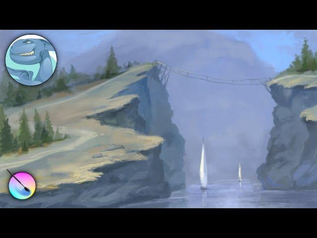 Landscape with two ships. Speed painting with Krita.