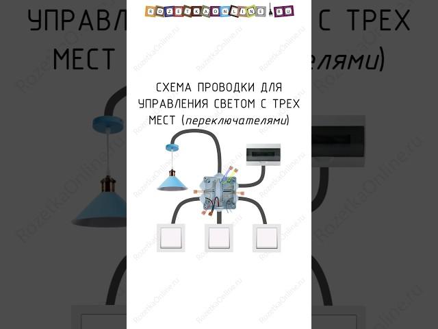  Схема управления светом  с трёх мест и более, с помощью переключателей (проходные и перекрестные)