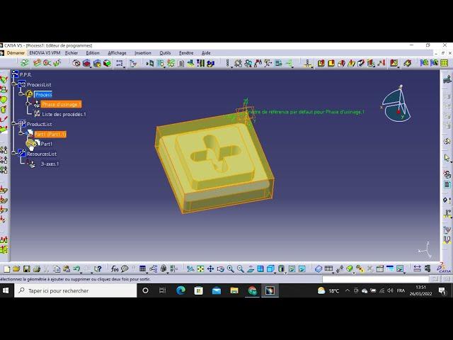 FAO CATIA V5 atelier prismatic machining (surfaçage, contournage, pouche et perçage)