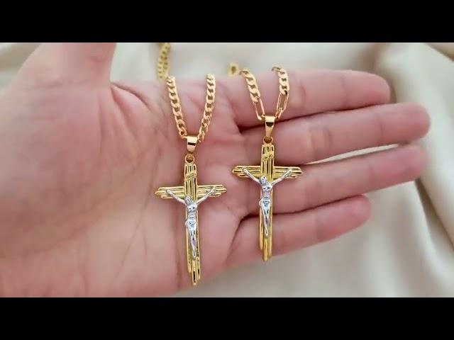 18k Gold Cross Chain Necklace Gold Cross Pendant Necklace For Men Gift For Him Boyfriend