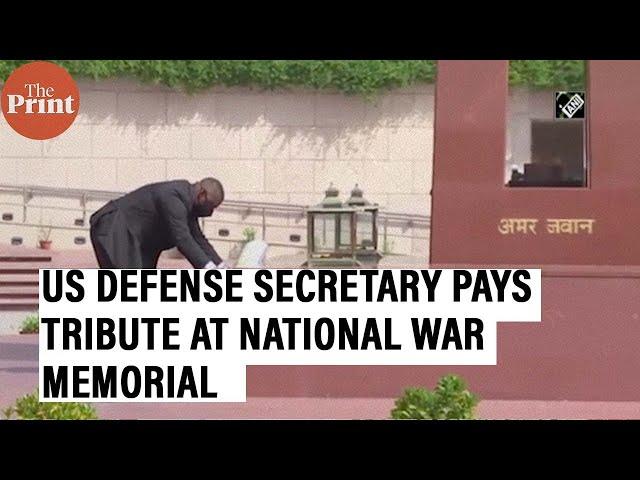 US Defense Secretary Lloyd Austin attends a wreath-laying ceremony at National War Memorial in Delhi