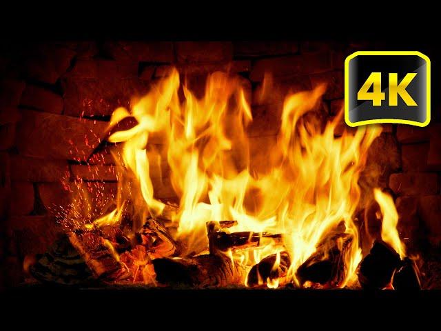  BURNING FIREPLACE 4K & Crackling Fire Sounds  Relaxing Fireplace for Stress Relief, Study, Sleep