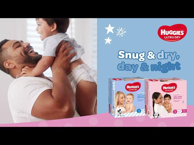 Huggies Ultra Dry nappies with up to 12hrs leakage protection