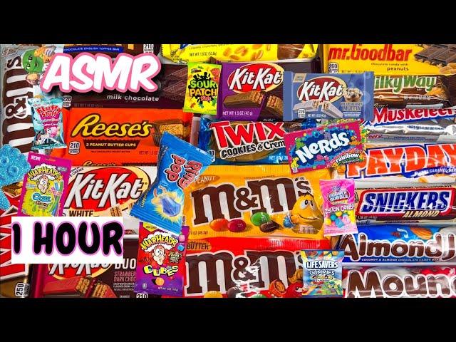 101 Extreme Candy Snacks Unwrapping ASMR (1 Hour) Rainbow Candies, Chocolate Candy Bars, Blue Snacks