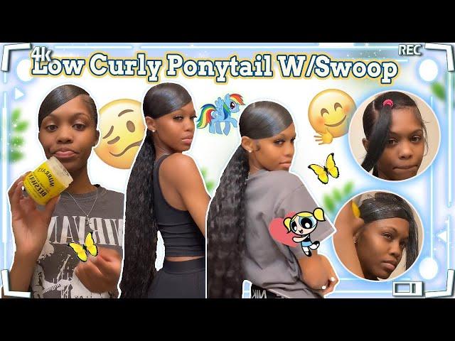 Sleek Side Swoop Low Ponytail | No Heat No Thread | Ft.#ULAHAIR Curly Bundles