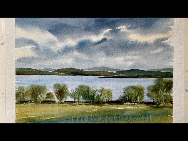 Paint A BEGINNERS Loose Watercolor LAKE & MOUNTAINS, Watercolour Landscape PAINTING Tutorial DEMO