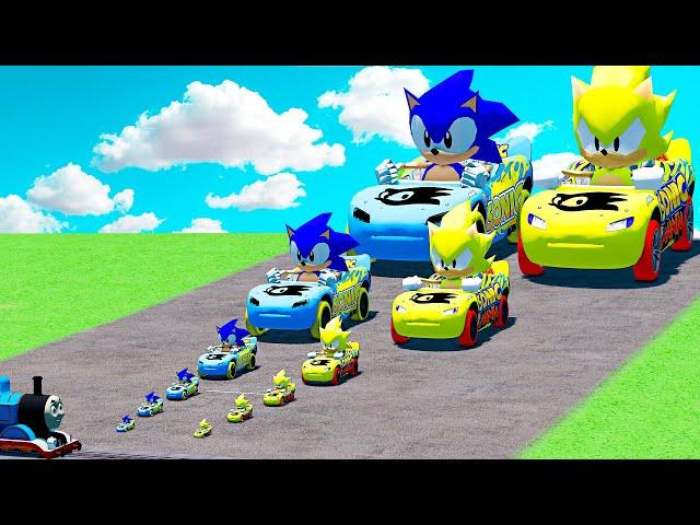 Big & Small SonicQueen vs Big & Small Sonic Mania Queen vs Thomas the Tank Engine Train BeamNG.Drive