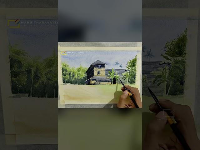 Watercolor rural painting tutorial #shorts #shortvideo