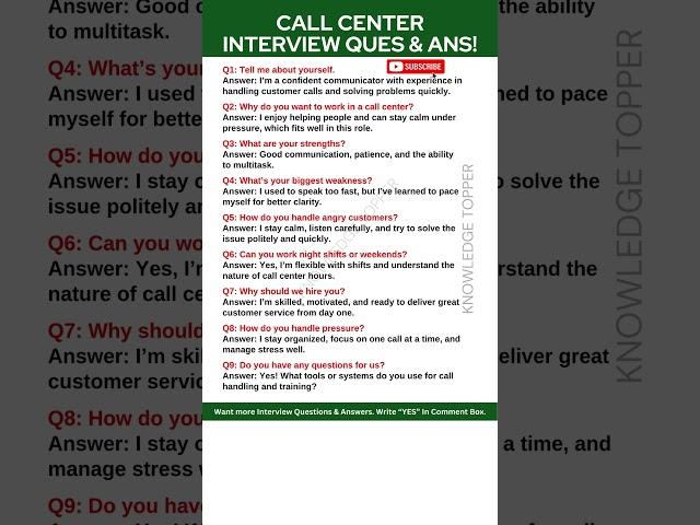 Call Center Interview Questions and Answers | Call Center Job Interview Questions and Answers