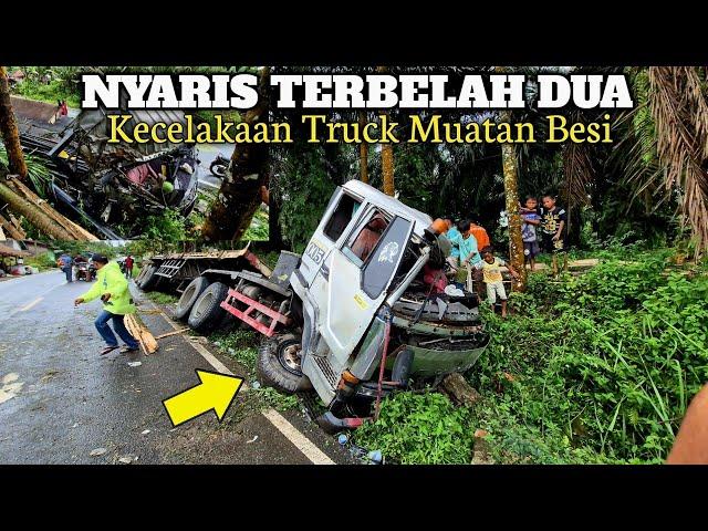 Nyaris Terbelah Dua‼️Kecelakaan Truck Muatan Besi