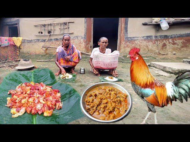 Rural poor grandma cooking tomato with desi COUNTRY CHICKEN|actual village food|cooking & eating