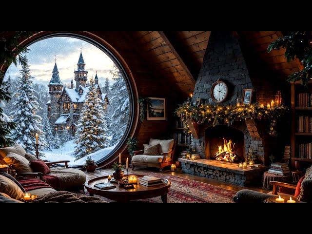  Cozy Christmas Cabin Retreat: Fire Sounds & Snowfall for Relaxing