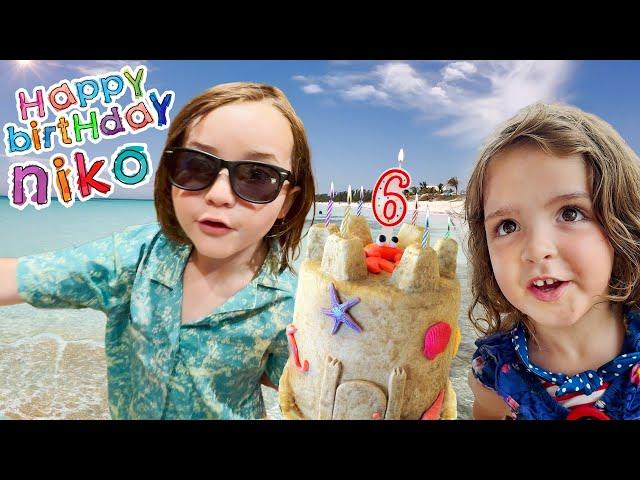 NiKO's BEST 6th BDAY EVER!!  Beach Birthday Party on a new Disney island! Pirate Adley Niko & Navey