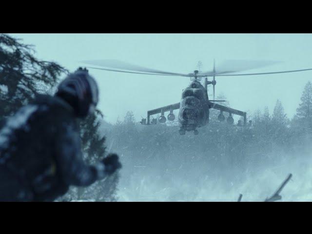 The Mil Mi-24 Russian Миль Ми-24 Hind large Attack Helicopter Gunship Targets Maverick in Top Gun II