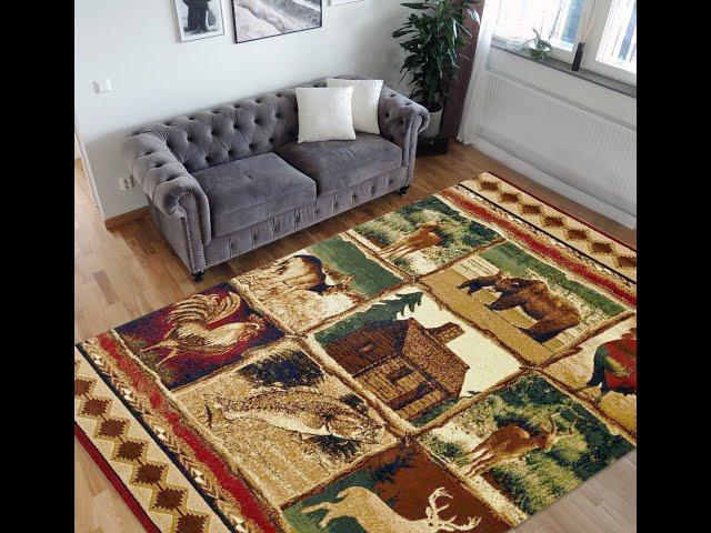 handcraftrugs.com Stunning Cabin Lodge Area Rug Featuring Rooster  Geometric Designs Cozy Home Decor