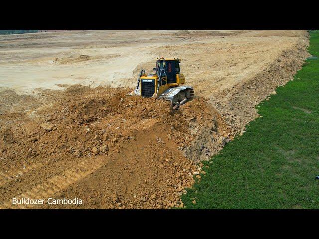 New Project!! Powerful Dozer Shanuti Pushing Dirt & Dump Truck 25.5 Ton Work Fast Make New Road Long