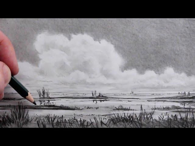 How To Draw A Landscape With Clouds For Beginners: Narrated Pencil Drawing