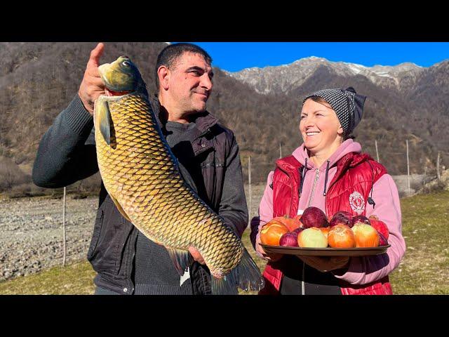 Cooking CARP on a Campfire in the Mountains | Relaxing Village Life Video