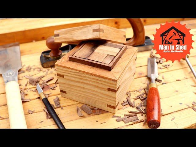 Puzzle Box Build Using Off Cuts of Ash, Walnut and Cherry. A great Project and Gift.