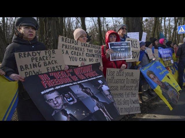 Protesters rally outside US embassy in Kyiv in support of prisoners of war