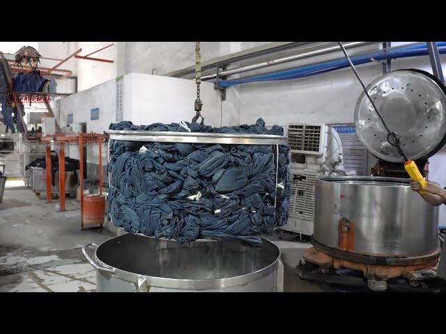 The process of producing jeans in large quantities. The world's largest jeans production base