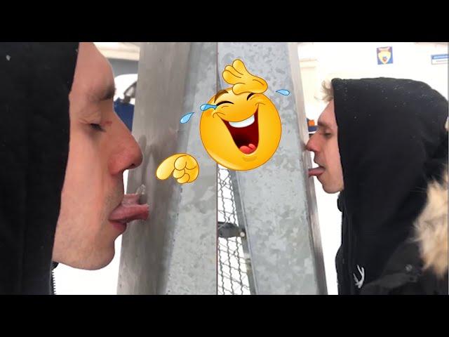 OMG! Guy licks a frozen pole and gets his tongue stuck | Lol Moments