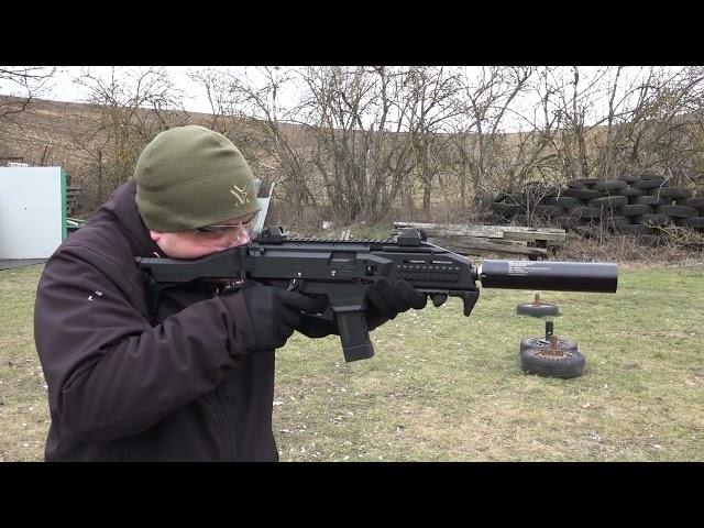 Shooting silenced Scorpion EVO S1 SMG