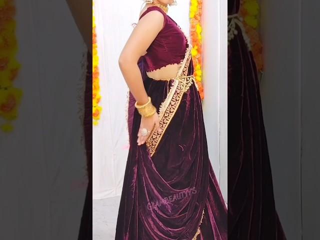 Velvet saree in lehenga style|#saree_draping_guide #fashion #drapingstyle #glambeautyy