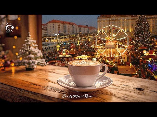 Christmas Market & Winter Night Coffee Shop Ambience, Jazz playlist to Study, Work, Relax Cafe ASMR