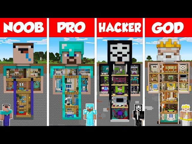 Minecraft STATUE BASE HOUSE BUILD CHALLENGE - NOOB vs PRO vs HACKER vs GOD / Animation