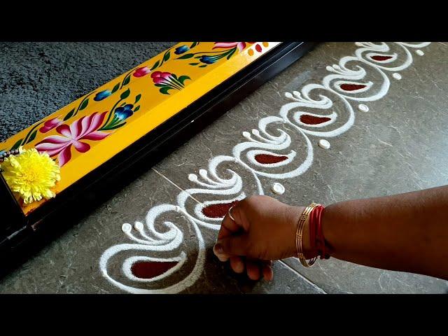 Easy border rangoli designs | Friday rangoli | Door rangoli | Side border muggulu | Festival kolam