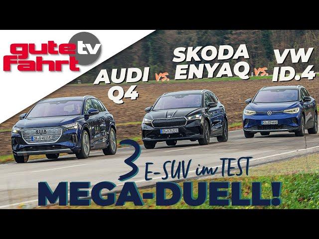 3 E-SUV im MEGA-TEST: VW ID.4 Pro vs. Audi Q4 40 E-Tron vs. Skoda Enyaq iV 80 | Reichweite | Review