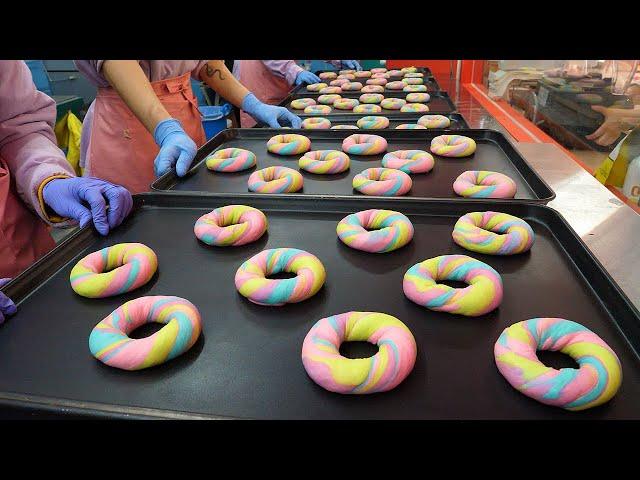 organic rainbow bagel, cream cheese - korean street food