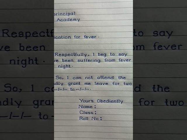 Application For Fever In English || MM Handwriting #shorts