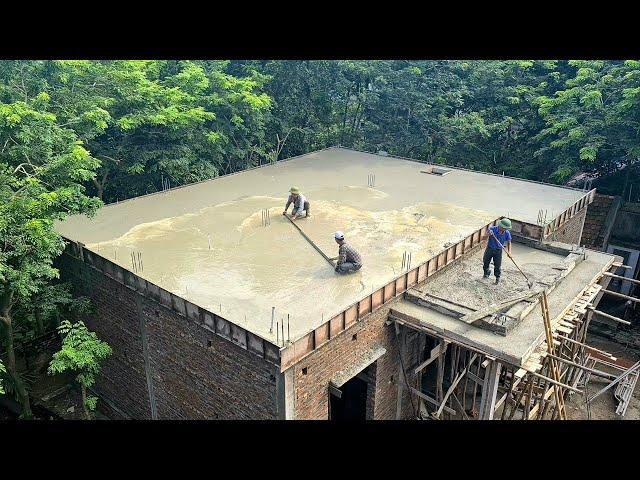 Panorama Each Stage of Construction of Reinforced Concrete House Roof - Techniques Construction