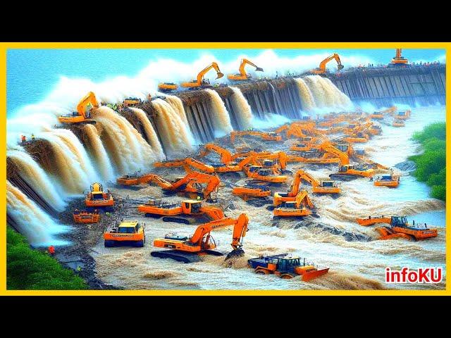 China is very fast | using heavy equipment to overcome dike breach in China