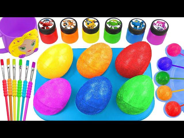 Satisfying Video l How to make Rainbow Super Eggs From Mixing Glitter Slime in Stars Cutting ASMR