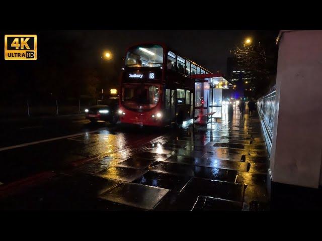 Wet / Light Rain Walk At Night In Central London