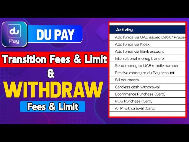 Du pay Account Transition fees & withdrawal money limit all about Du pay wallet #UAE