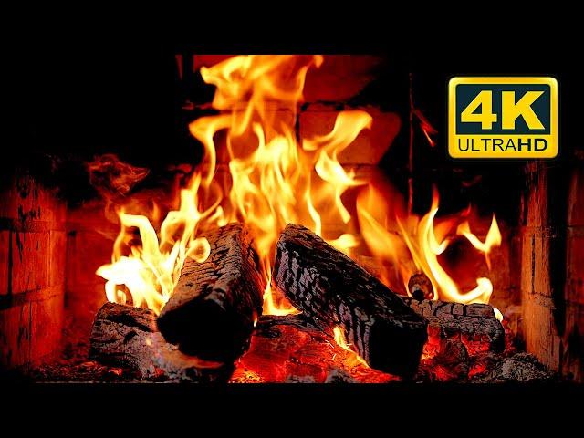  FIREPLACE Ultra HD 4K. Fireplace with Crackling Fire Sounds. Fireplace Burning. Fire Background