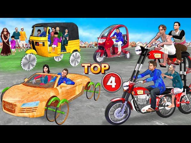 Double Decker Bike Wooden Car Saw Wheel Auto Top Vehicles Collection Hindi Kahaniya Moral Stories