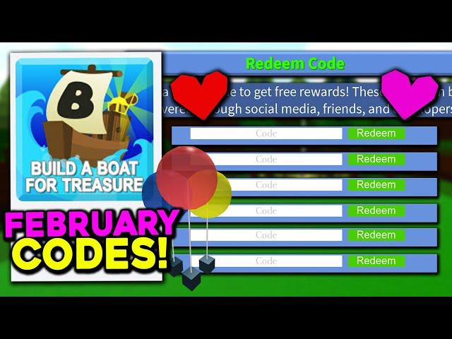 All FEBRUARY CODES!! (New Code) | Build a boat for Treasure ROBLOX