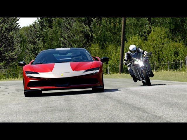 Kawasaki Ninja H2 vs Ferrari SF90 Stradale Fiorano vs Pagani Zonda R vs Bugatti Chiron at Old SPA