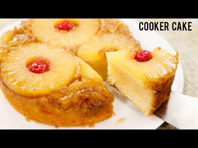 Pineapple Upside-Down Cake Recipe - Eggless in Cooker - CookingShooking