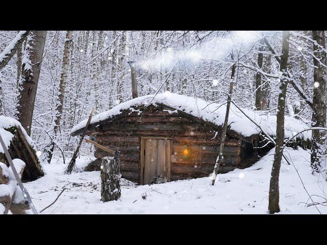 huge snowfall in biggest dugout , warm inside and cold winter outside , bushcraft