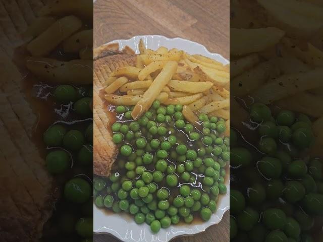 Steak Pie, Chips and Peas Combination. #steakpie #foodie #englishfood #britishfood #food #teatime