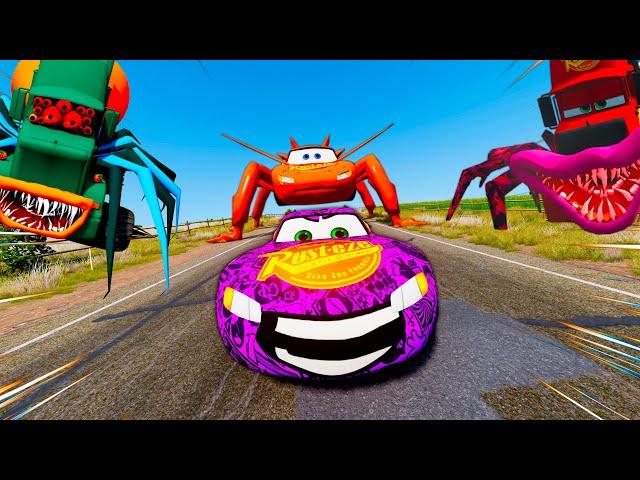 Epic Escapes: Lightning McQueen vs. Terrifying Head Eaters in BeamNG.Drive Compilation